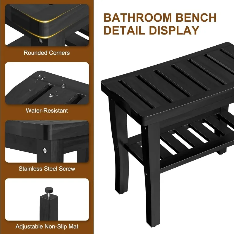 Bamboo Black Shower Bench Stool Shower Chair Seat Adult Women Her Sister Aunt Wife Hustband Lady Auntie Titi Bestie 4