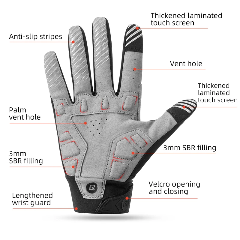 ROCKBROS Bike Glove Winter Warm Windproof Gloves Fleece Long Finger Touch screen Gloves Outdoor Sports Running Riding Mittens 5