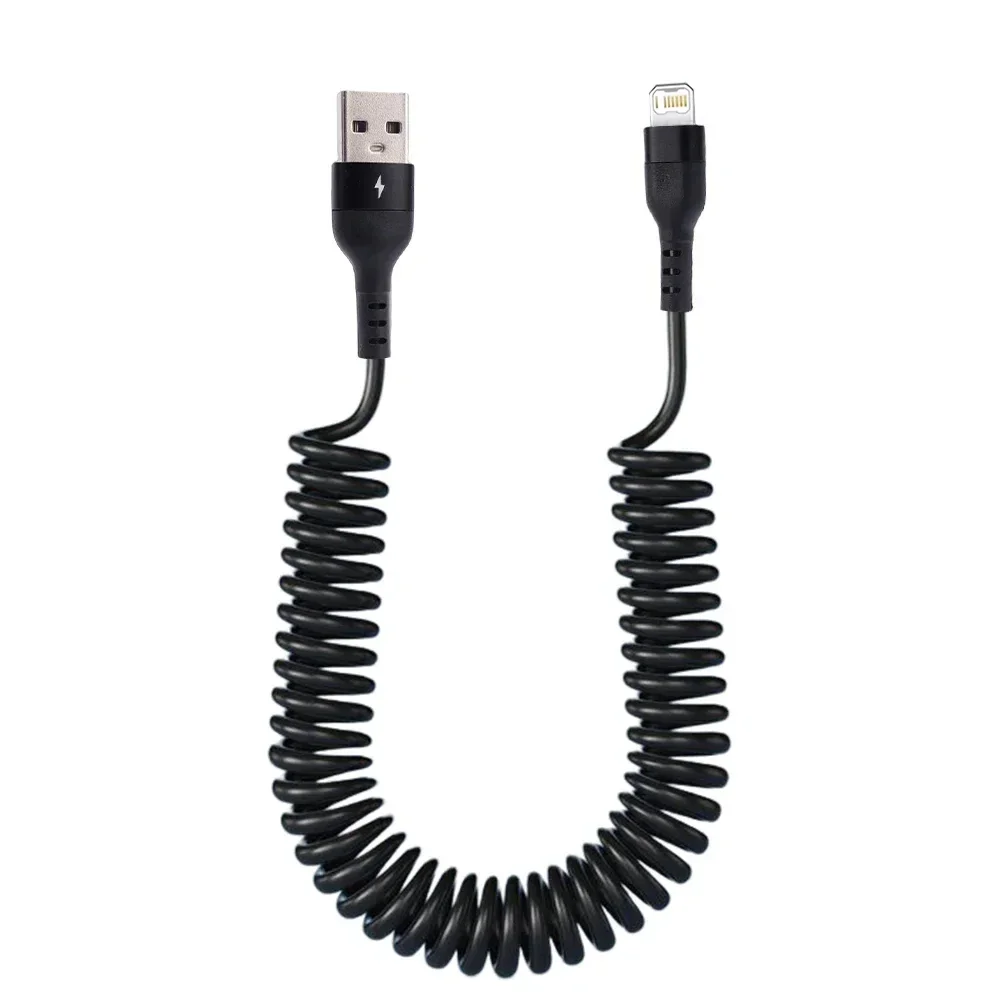 차량용 스프링 스트레치 고속 충전 USB 케이블 (아이폰 14, 11, 12, 13 Pro Max, 7, 8, 14 Plus, X, XR, XS용) 충전 케이블 데이터 케이블