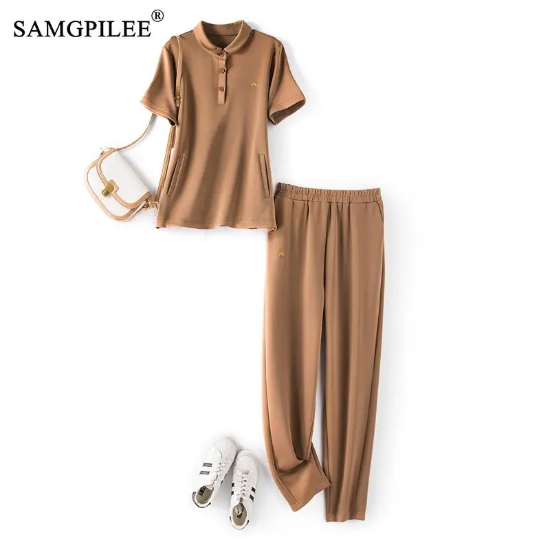 

Комплект из двух предметов для женщин, футболка с отложным воротником в скандинавском стиле, хлопковые брюки, повседневный спортивный женский спортивный костюм 4XL