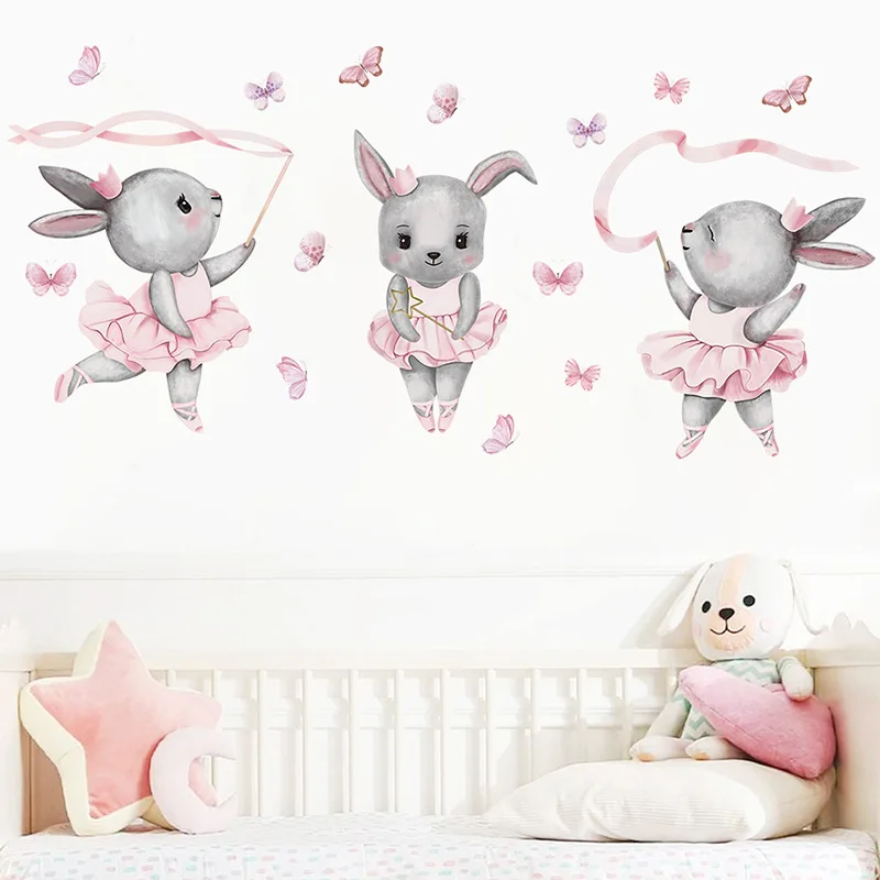 Hand-paint Ballet Bunny Rabbit Dancer Cute Animals Wall Stickers for Baby Nursery Room Girl Room Wall Decals Home Decor wall stickers children room decoration