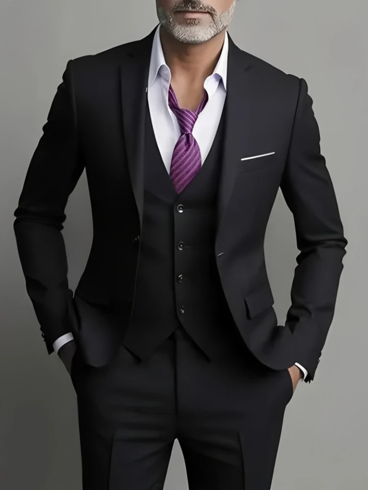 Men's Business Casual Suit for Weddings, Genuine Blazer, Vest and Pants, Big & Tall,Slim Fit Waistcoat, Dress Trousers, US Size 4