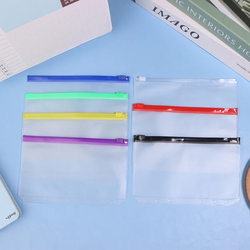 6PCS A6 방수 PVC 현금 예산 봉투 지퍼 바인더 파우치 노트북 플래너 여행 바인더 용 6 홀 바인더 포켓