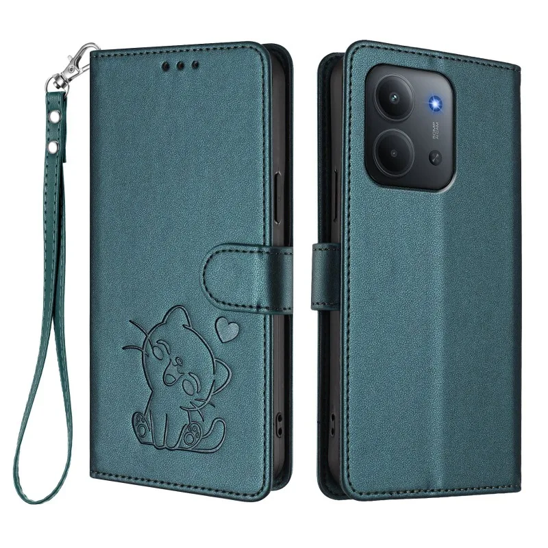 Classic Embossed Leather Flip Wallet Phone Case with Card Slot - Poco C85