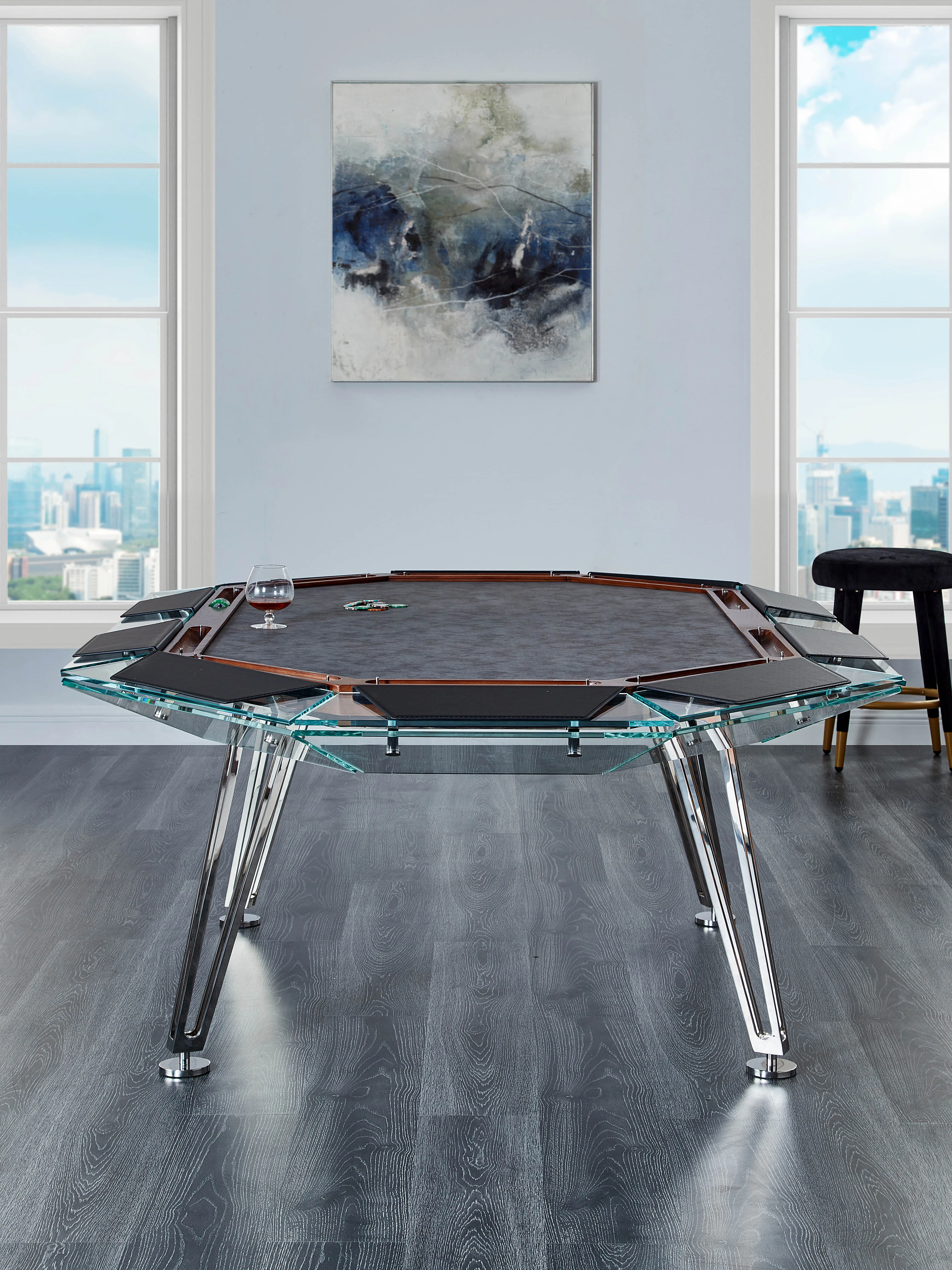 Italian luxury multi-position chips acrylic crystal glass high-end Texas Hold 'em poker table