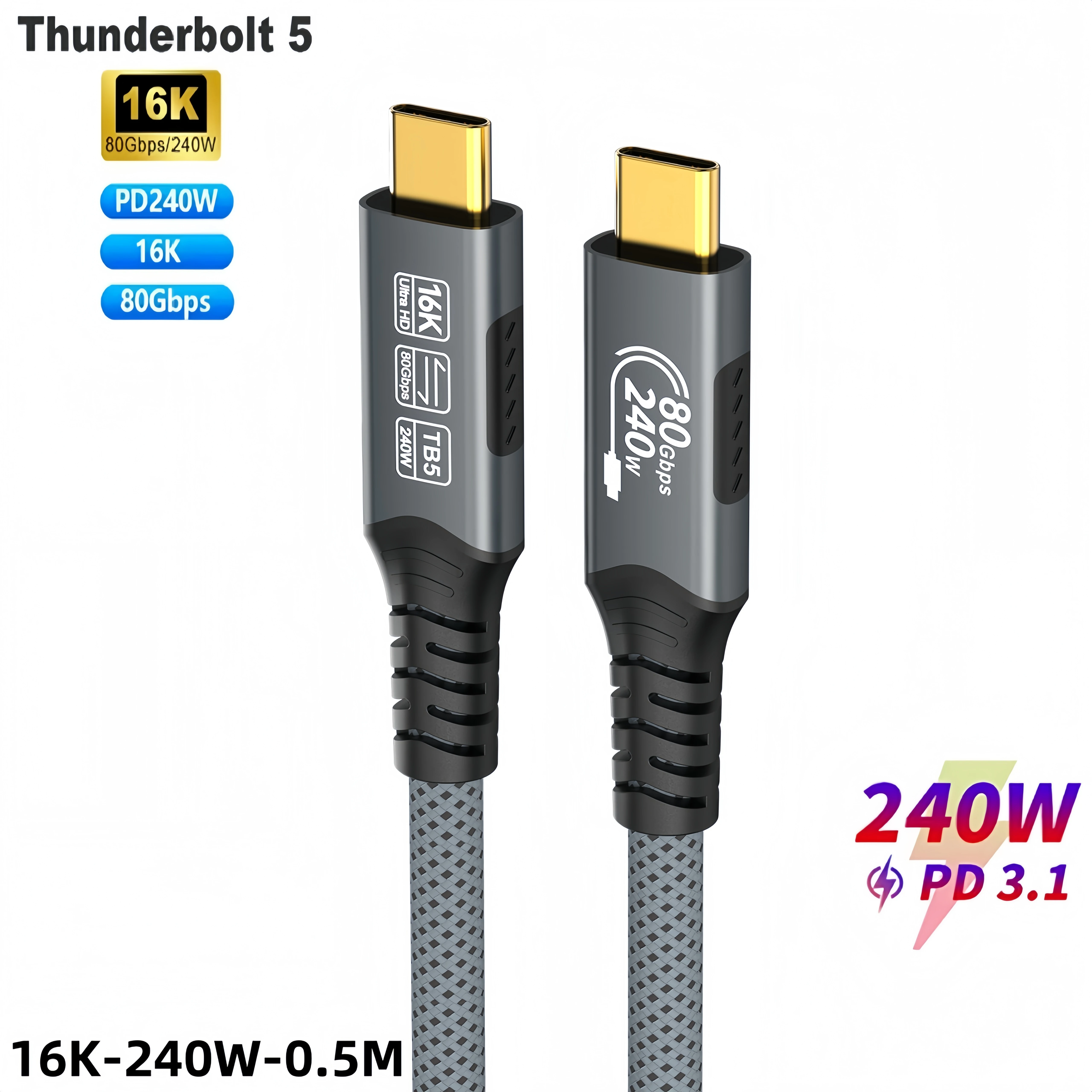 ตัวเลือกสินค้า สายชาร์จและเชื่อมต่อ USB-C 8K รองรับ Thunderbolt 4/3.2/3.1 ชาร์จเร็ว สำหรับ MacBook/Huawei