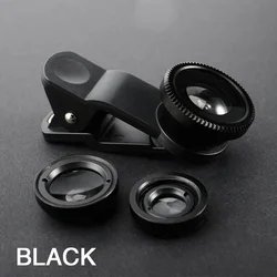 Versatile 3 - in - 1 Smartphone Camera Lens Kit with Clip - Fisheye, Wide Angle & Macro (Black)