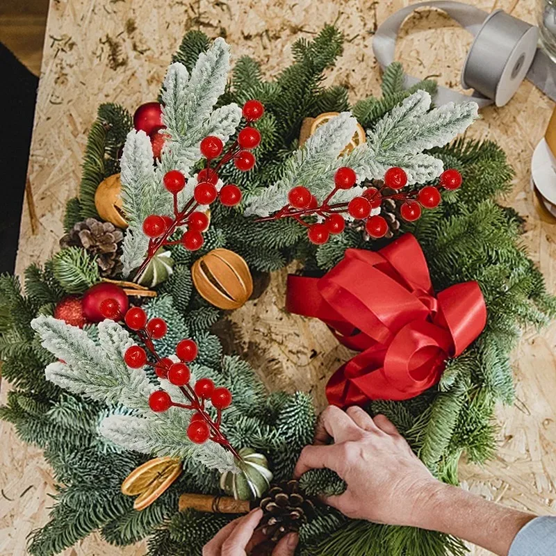 20/1Sets Sneeuwvlok Dennen Rode Hulst Bessen Tak DIY Kerstkrans Bloemstuk Combinatie Feest Thuis Tafeldecoratie_voghion.com