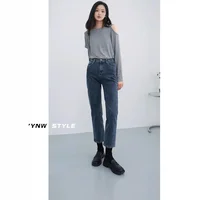 Slimming High Waist Straight Leg Jeans for Short Women Spring Autumn Nine-Tenths Length Cigarette Pants Stylish Denim Trousers