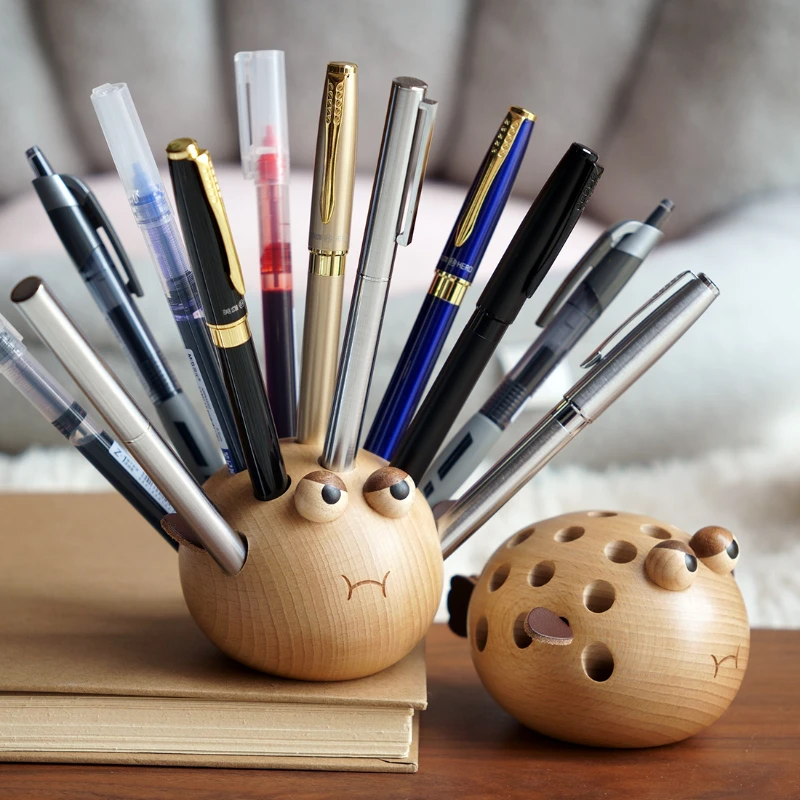 

Pen holder storage box, children's cute creative gift, office pen insert, solid wooden desktop decoration