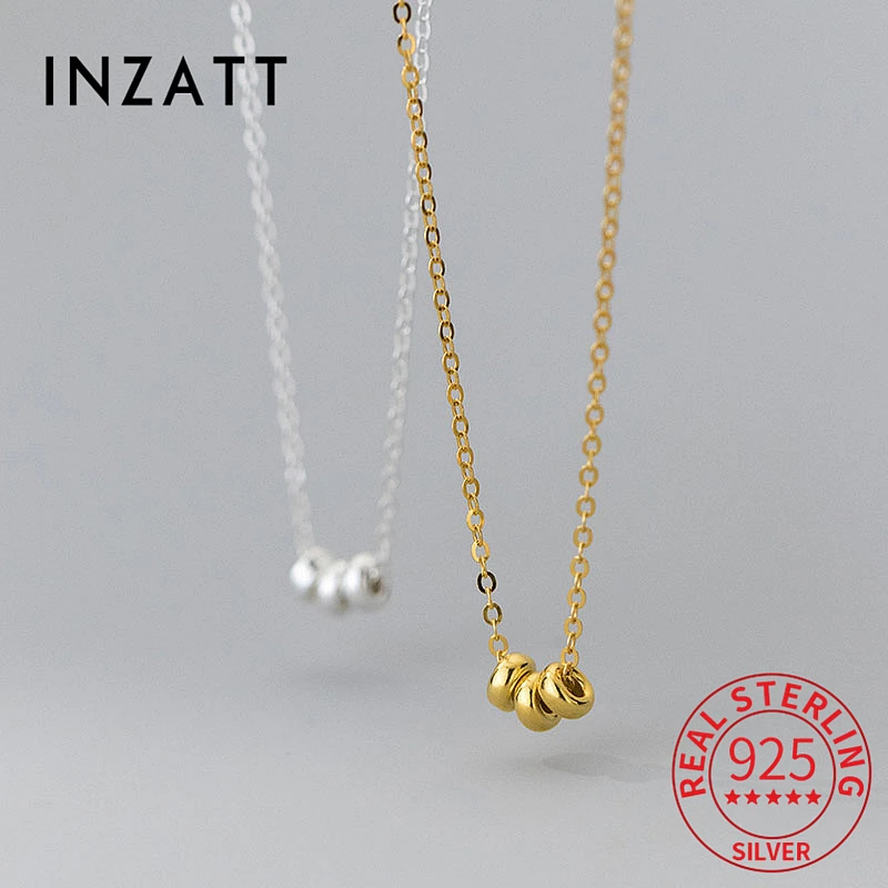 

INZATT Trendy 925 Sterling Silver Three Bead 18k Gold Choker Necklace For Women Classic Fine Jewelry Minimalist Accessories