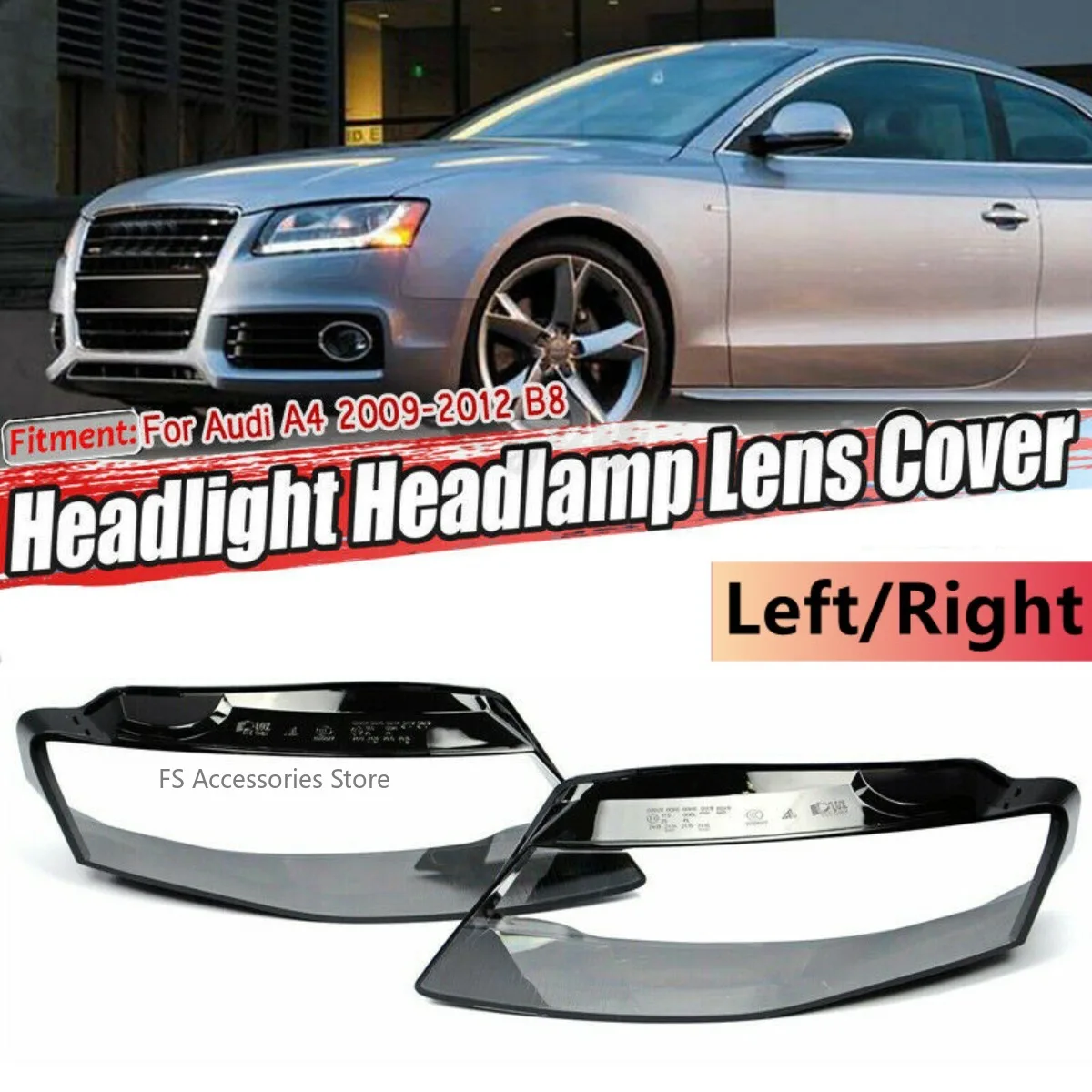 Left/Righ Car Front Headlight Lens Cover For Audi A4 A4L B8 2009 2010 2011 2012 Transparent Lampshade Clear Headlamp Cover Shell