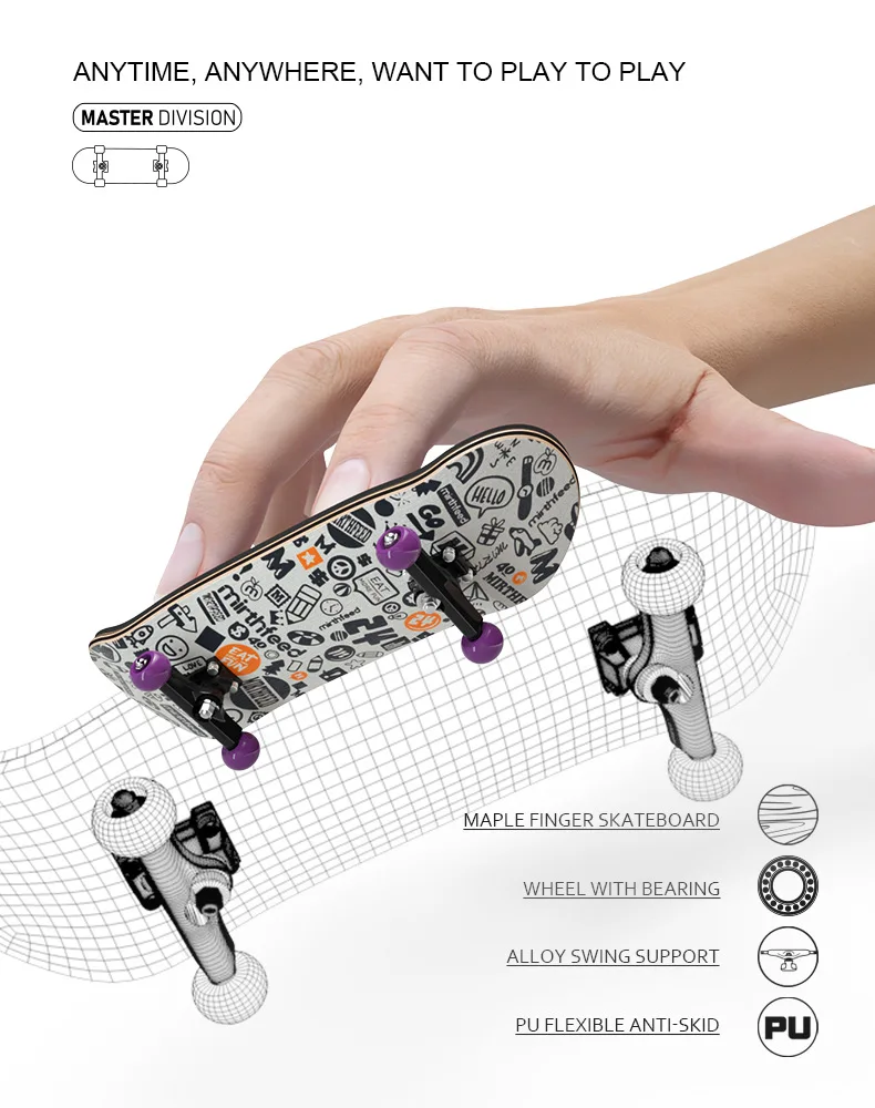 나무 전문 손가락 스케이트 보드 DIY 장난감 스케이트 보드 공원 기술 부품 데크 특수 효과 금속 브래킷 베어링 휠