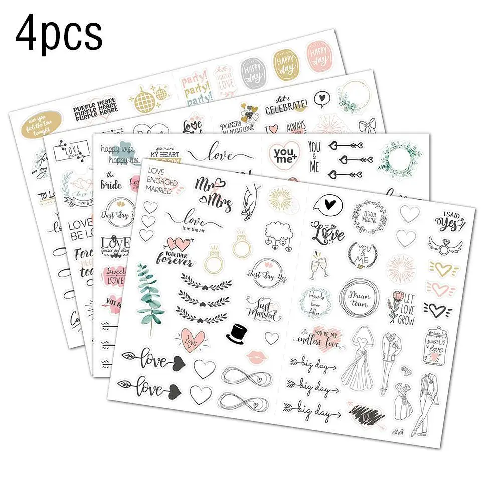 Wedding Bliss Stickers Waterproof Removable Wedding Theme Love Eucalyptus Leaves Engagement Plan 230pcs