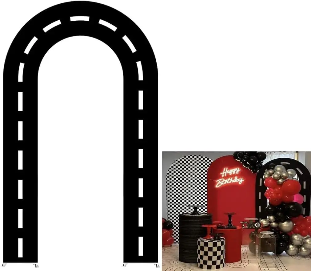

Black Racing Car Road U-Shaped Arched Fabric Backdrop Covers for Parties Birthday Baby Shower Party Supplies