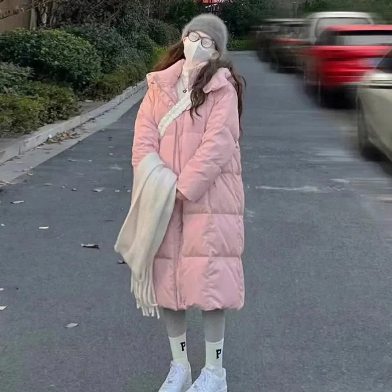 

Pink Long High-end and Super Beautiful Cotton Jacket For Women 2023 New Korean Version Loose and Thick Winter Coat Cotton Jacket