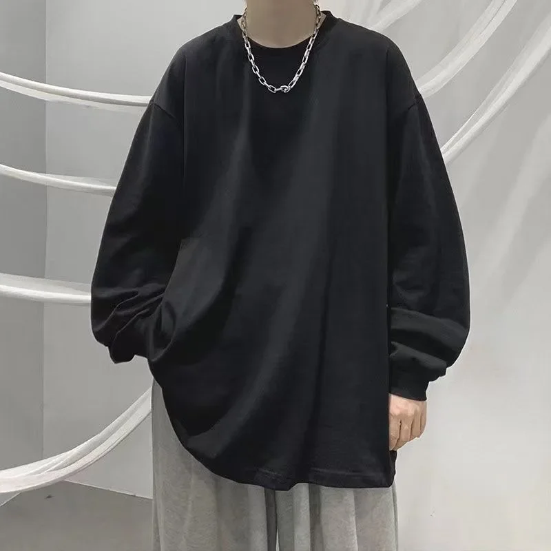 

American Heavyweight Long Sleeved T-shirt for Men Autumn and Winter New Loose Round Neck Underlay Shirt Shows Thin Versatile Top