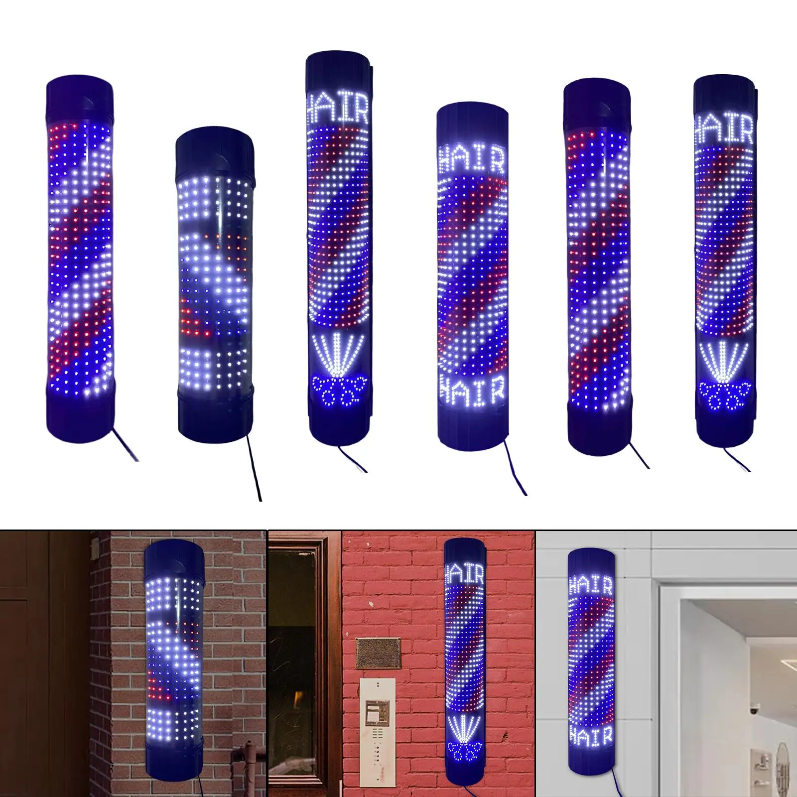 Classic Barber Shop Open Sign Rotating Stripes Lighting Wall Mounted Barber Pole LED Light for Outdoor Hair Salon SPA Equipment