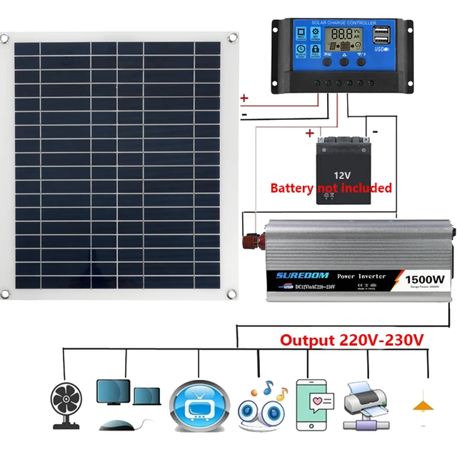 220v 1kwh solar panels complete kit 12 volts 110V 1000W Inverter + 200 Watt  Photovoltaic Panel + cable + Controllers - AliExpress