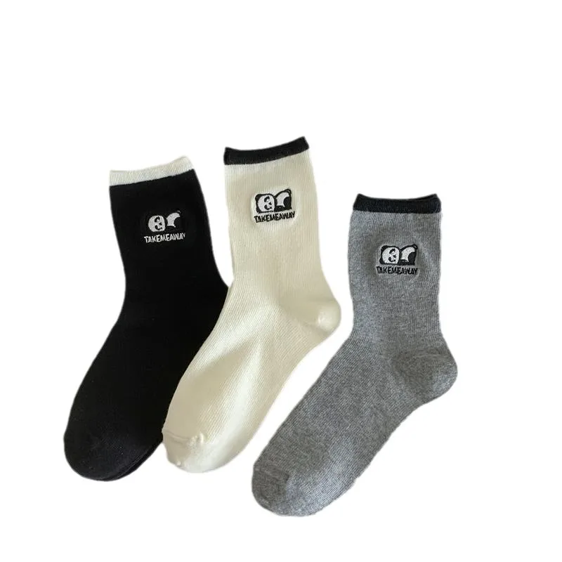 Women's Socks Simple FashionSpring Summer Soft Breathable Mid-tube Kawai Panda Embroidery Combed Cotton Simple Casual Thin Socks - 5