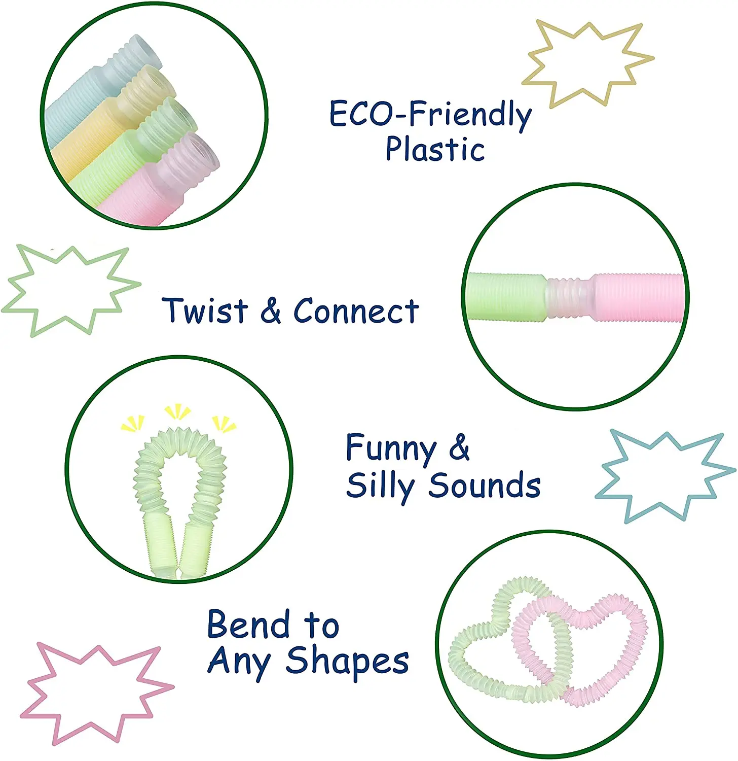 6pcs Luminous Pop Tube Fidget Toys Stretch Tube Sensory Toys Bend Build Connect Toy For Kid Girls Boy Stress Autism ADHD Anxiety 3