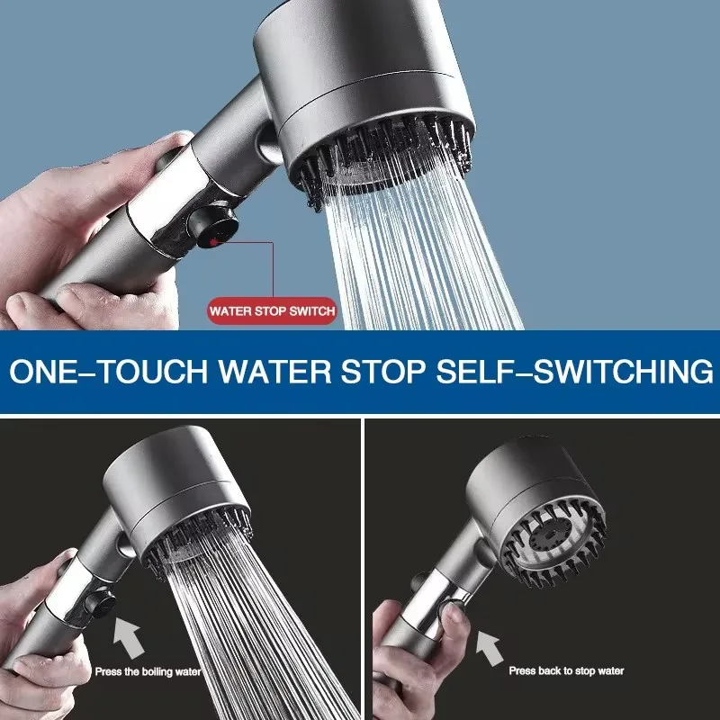 New High Pressure Shower Head 3 Modes Adjustable Spray with Massage Brush Filter Rain Shower Faucet Bathroom Accessories 2