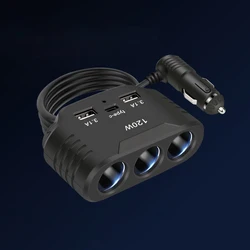 3 Socket Car Cigarette Lighter Splitter Dual USB LED Car Fast Charger 120W 12V 24V Car Charger Adapter for iPhone GPS Dashcam