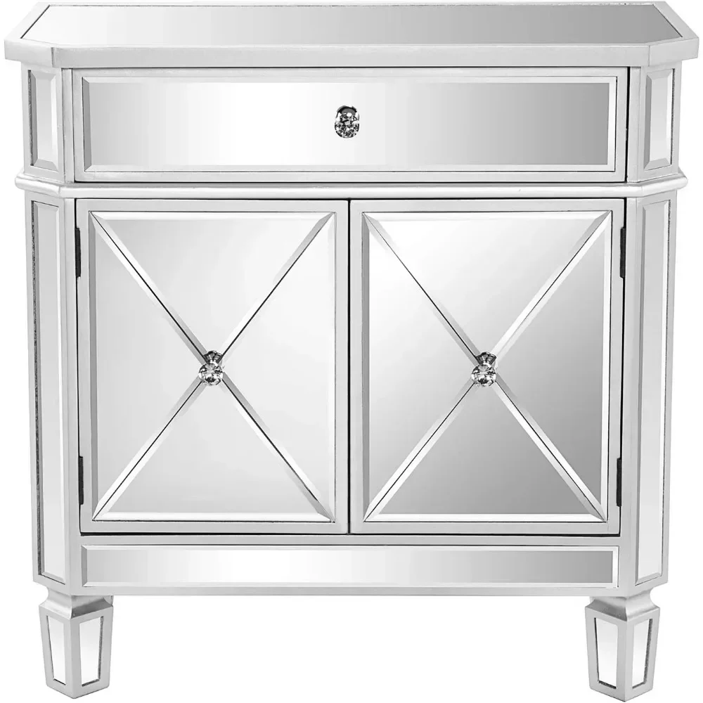 Nightstands Mirrored Dresser Nightstand With 1 Drawer And Two Doors Mirrored Nightstands 6