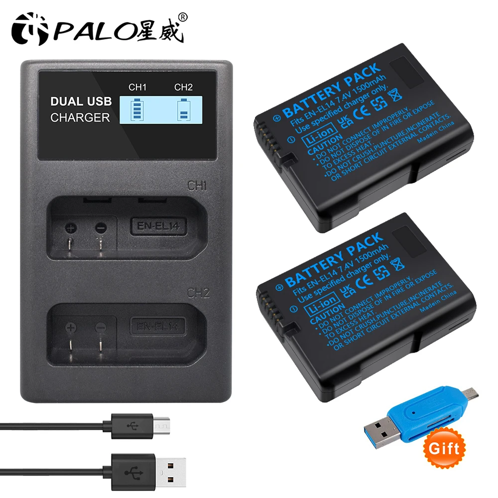 El14 Enel 14 En-El14A En-El14 En El14 El14A El14 + Lcd Caricatore Doppio Per Nikon P7800 P7100 D3400 D5500 D5300 D5200 D3200 D3300