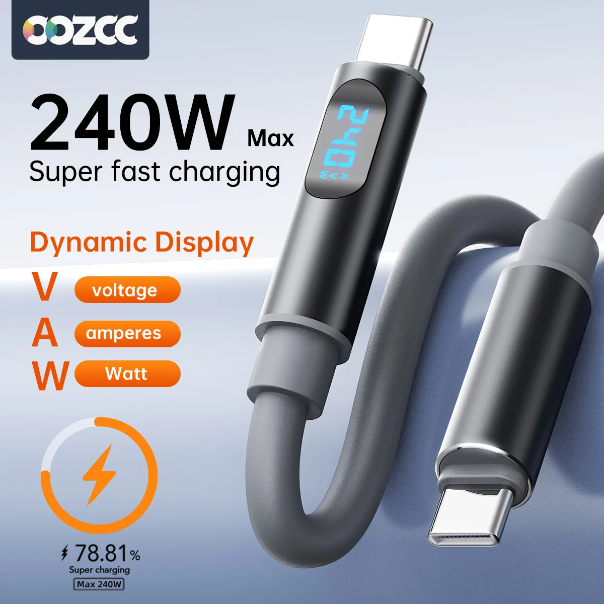 สายชาร์จ Type-C 240W สำหรับ iPhone Samsung และอุปกรณ์อื่นๆ