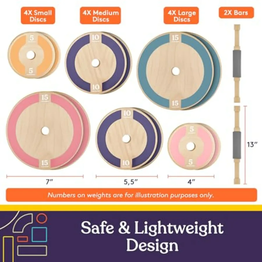 Kids Wooden Workout Play Weights Set - Adjustable Dumbbells Set for Home Gym Equipment, Exercise Workout Set for School or Home