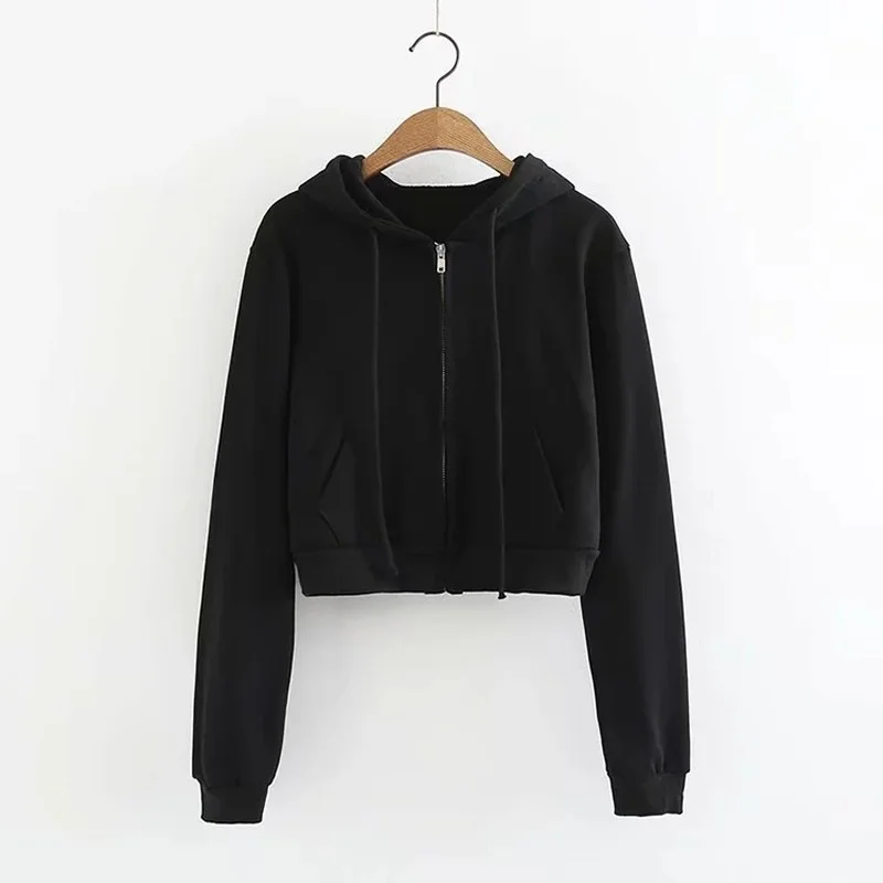 2022 Korean Casual Zip Up Hoodie Tops Women New Autumn Winter y2k Loose Slim Sweatshirts Pockets Loose Streetwear Crop Hoodies