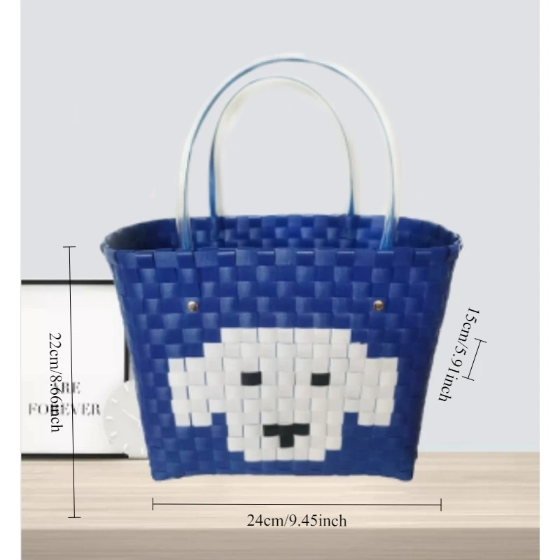 Handmade Woven Basket Bag - Animal Cartoon Tote for Women Stylish Eco-Friendly Beach Tote with Adjustable Strap Lightweight