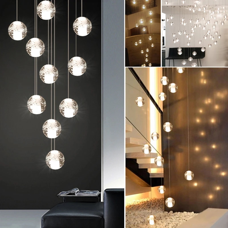 Villa Staircase Pendant Lights Long Cable Hanging crystal glass ball droplight for Restaurant Bar Indoor Decorative pendant lights pendant lamp chandelier lighting