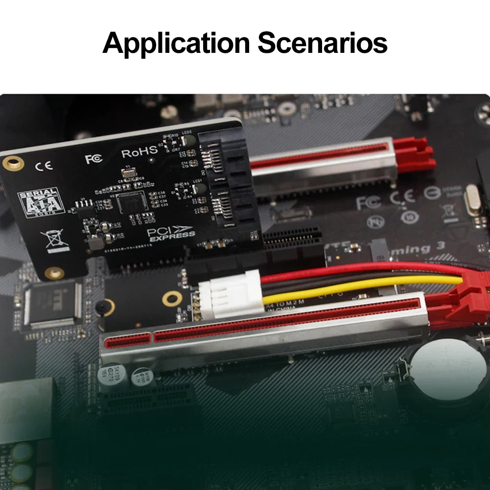 M2 To PCI-E 4X SATA Power Riser Adapter Card