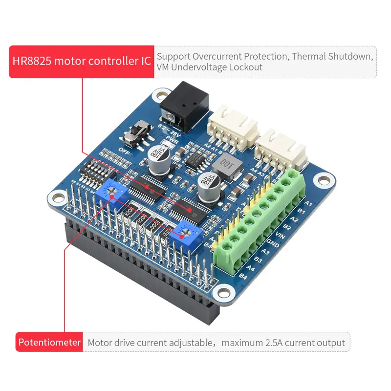 Stepper Motor HAT for Raspberry Pi HR8825 Drives Two Stepper Motors Up to 1/32 Microstepping for RPI 5 4B 3B+ 3B Zero 2 W 1.3 image 3