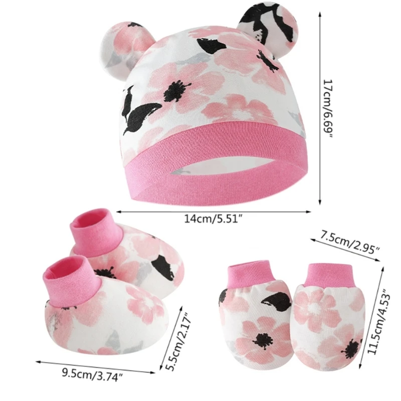 3pcs/set Cotton Newborn Cap with Anti Scratch Mittens and Foot Cover Infant Warm Headwear Baby Gloves with Socks Set 6