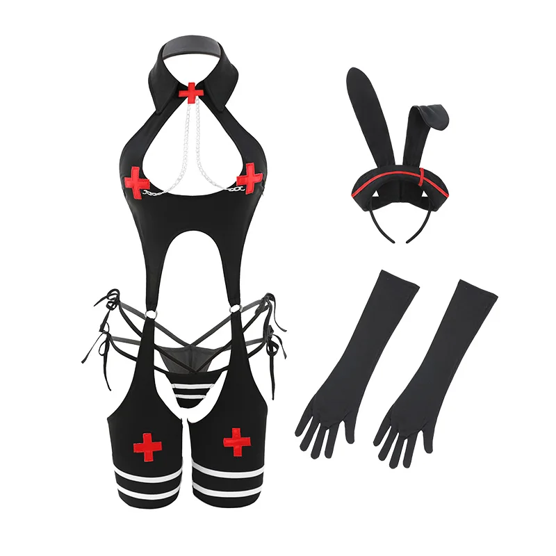 Women Cosplay Costume Halloween Rabbit Nurse Bodysuit