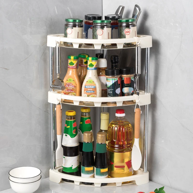 1Pcs Kitchen Rack, Countertop Corner Spice Rack, Triangular Storage Rack, Corner Multi-Layer Storage Knife Holder, Bathroom Drain Storage Rack, Seasoning Supplies Storage 5
