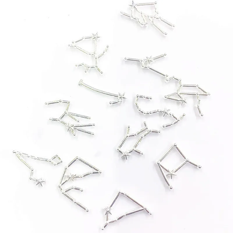 12-Sternzeichen-Alphabet-Symbol, Gold/Silber, Konstellation, Nagel-Charm, 3D-Legierung, flache Rückseite, DIY-Schmuck, Nagelzubehör – Detail 13