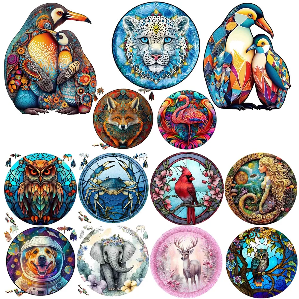 Penguin Wooden Animal Puzzles Jigsaw Adults Kids Mysterious Owl Puzzle Christmas Gifts Family Games Wood Jigsaws