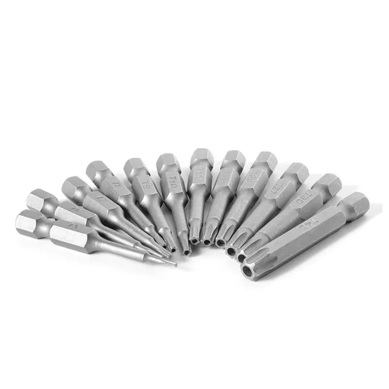 7-12 Stück 1/4 Zoll 6,35mm Sechskantschaft-Torx-Bit-Set 50mm 70mm magnetisch manipulation sichere Stern-Bit-Set t10 t15 t20 t25 t27 t30 t40 – Detail 8