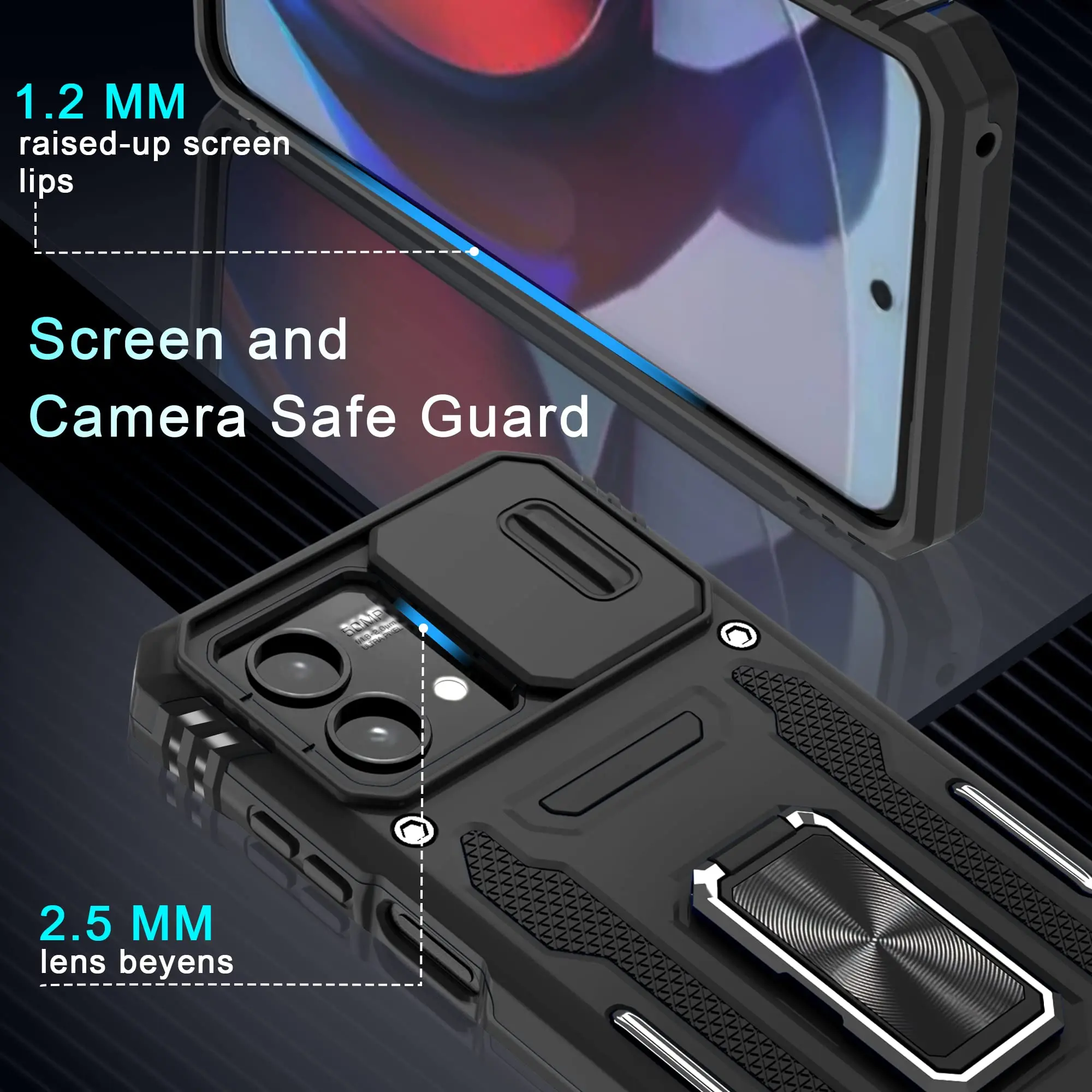 Slide Camera Case For Moto Stylus 5G 2023 EDGE 30 Neo E13 G42 G73 G53 G13 G32 G Power Shockproof Heavy Duty Kickstand_voghion.com
