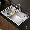Nano Kitchen Sink Large Single Tank 304 Stainless Steel Side Row Vegetable Wash Basin Household Understage Basin Waterfall Sinks 1