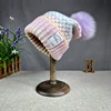 High quality New winter Hat Women's rabbit fur Knitted Hat Fox fur pompom Hat Curled Edge mix Colore Hat for girls womens 1