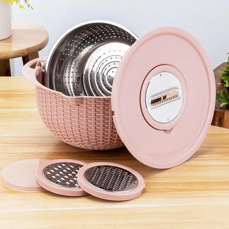 Multifunctional Colander Bowl Vegetable Slicer Grater Drain Basket Stainless Steel Rotating Strainer Bowl set Kitchen Gadgets - Image 2
