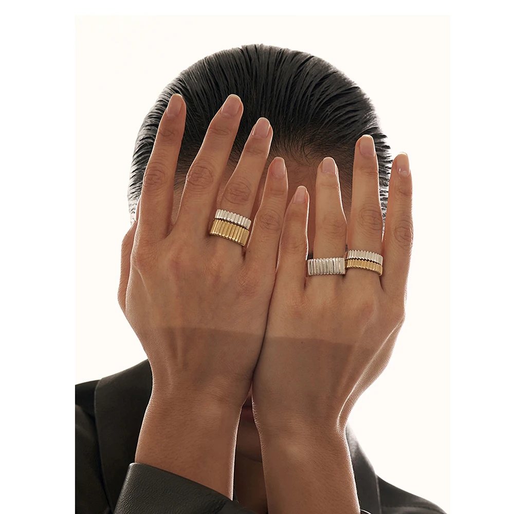 2 Sizes Gold/Silver Color Textured Opening Ring for Women Metal Wide Thin Simple Minimalist Finger Rings Jewelry