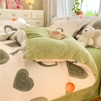1PC White Gray Heart Orange Flannel Duvet Cover