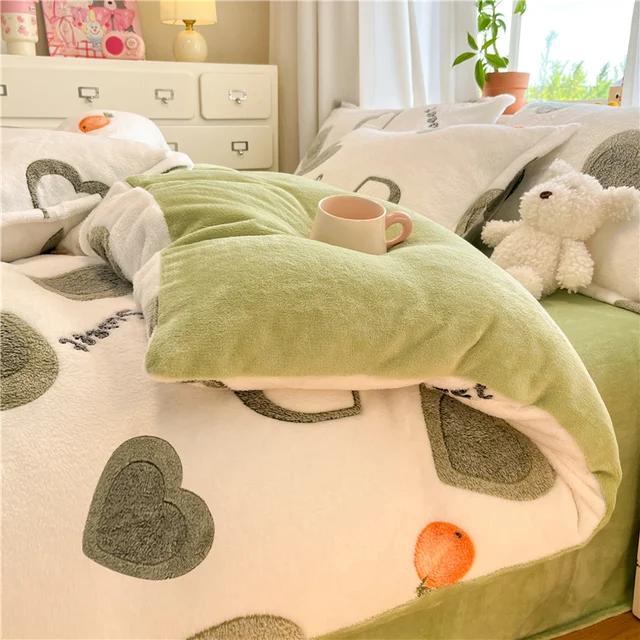 1PC White Gray Heart Orange Flannel Duvet Cover