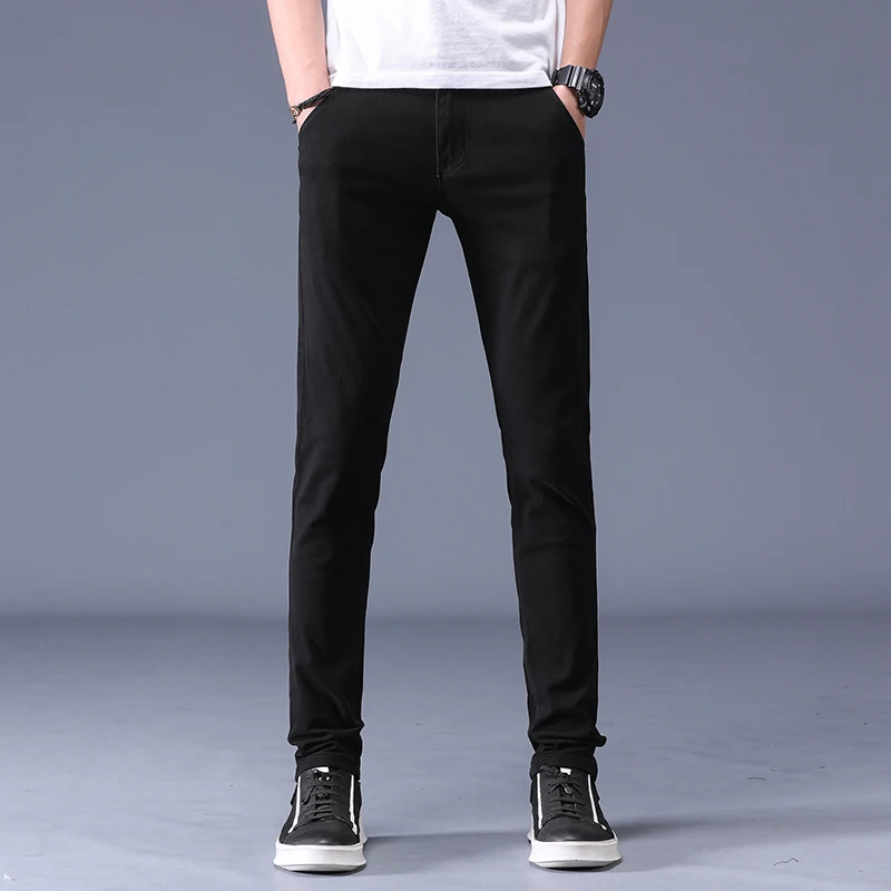 Spring Summer Mens Casual Straight Pants 98% Cotton Solid Color Stretch Slim Fit Work Pants All-match Fashion Mens Trousers